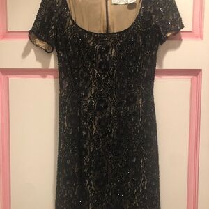 Oleg Cassini Black Sequin Lace Mini Dress